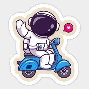 Cute Astronaut Riding Scooter Cartoon Sticker